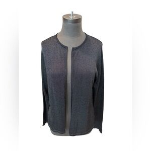 Ann Taylor Silk Blend Metallic Knit Cardigan L Charcoal Shimmer Open Front